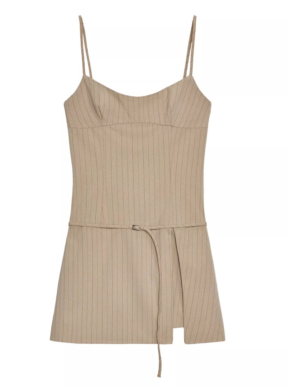 Zara Beige Pinstripe Spaghetti Strap Mini Short Jumpsuit